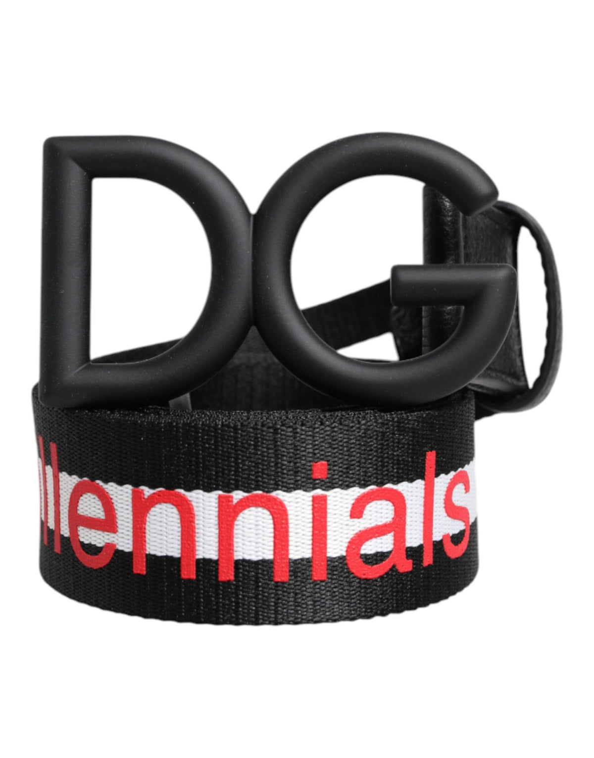 Dolce & Gabbana Schwarzer Polyester Logo-Druck DG Schnalle Gürtel