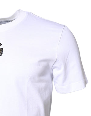 Dolce & Gabbana Weißes T-Shirt mit Rundhalsausschnitt und DG-Stickerei aus Baumwolle