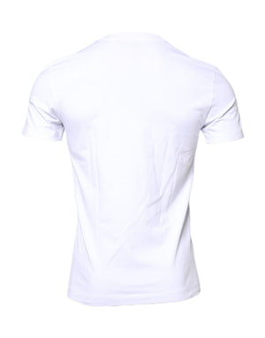 Dolce & Gabbana Weißes T-Shirt mit Rundhalsausschnitt und Logo-Patch aus Baumwolle
