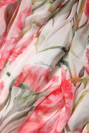 Dolce & Gabbana Weißes geblümtes Seidenhalter-Maxikleid in A-Linie