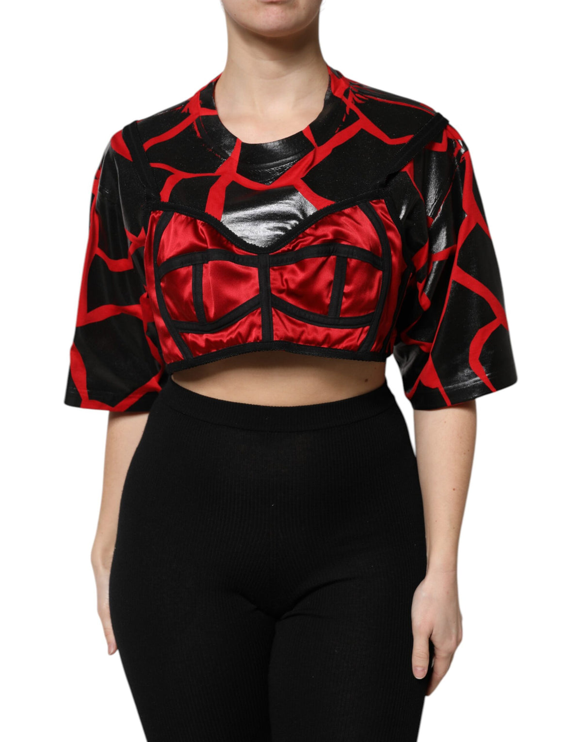 Dolce & Gabbana Rot Schwarz Baumwolle Bustier Detailing Cropped Top