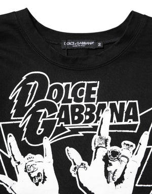 Dolce & Gabbana Schwarzes T-Shirt mit bedruckten kurzen Ärmeln aus Baumwolle