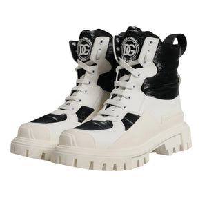 Dolce & Gabbana Weiße gepolsterte Mid Calf Lace Up Stiefel Schuhe