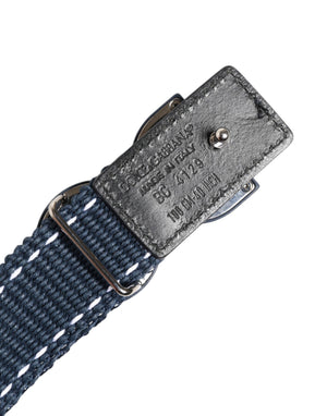Dolce & Gabbana Blauer Baumwoll-Leder-Gürtel mit DG-Logo und Metallschnalle