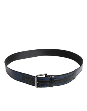 Dolce & Gabbana Schwarz Blau DG Logo Silber Metallschnalle Gürtel