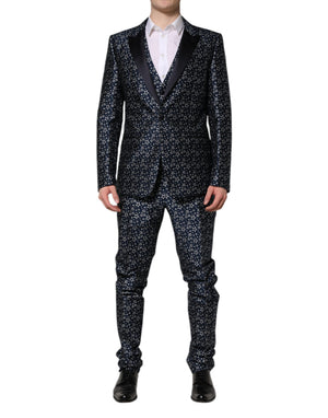 Dolce & Gabbana Blauer MARTINI Star Jacquard 3 Stück Anzug