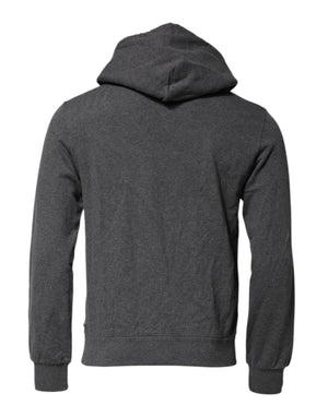 Dolce & Gabbana Graues Logo Patch Sweatshirt mit Kapuze Pullover