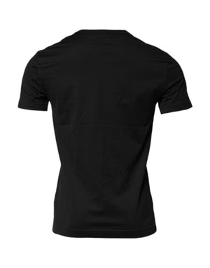 Dolce & Gabbana Schwarzes Baumwoll-T-Shirt mit kurzen Ärmeln und Rundhalsausschnitt