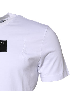 Dolce & Gabbana Weißes T-Shirt mit Rundhalsausschnitt und Logo-Patch aus Baumwolle