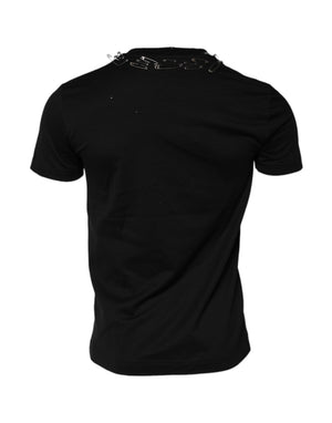 Dolce & Gabbana Schwarzes T-Shirt mit Logo-Verzierung und kurzen Ärmeln