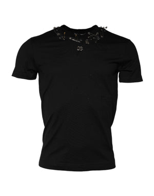 Dolce & Gabbana Schwarzes T-Shirt mit Logo-Verzierung und kurzen Ärmeln