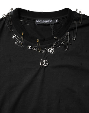 Dolce & Gabbana Schwarzes T-Shirt mit Logo-Verzierung und kurzen Ärmeln