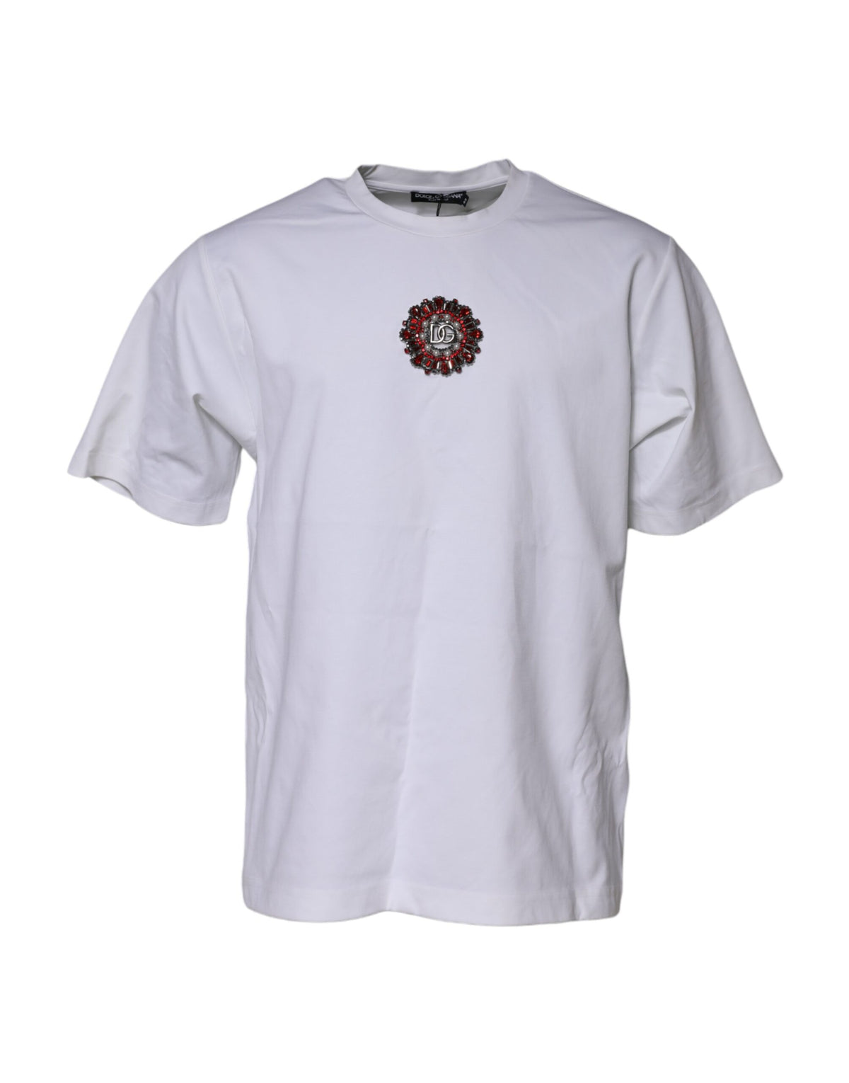 Dolce & Gabbana Weißes T-Shirt mit Logo-Verzierung und kurzen Ärmeln