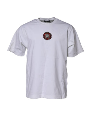 Dolce & Gabbana Weißes T-Shirt mit Logo-Verzierung und kurzen Ärmeln