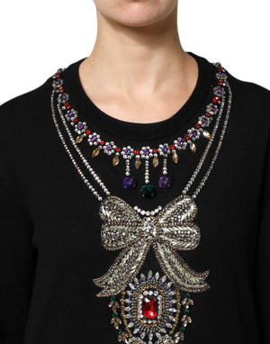 Dolce & Gabbana Schwarzer Pullover aus Kaschmir mit Kristallverzierung