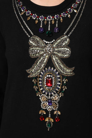 Dolce & Gabbana Schwarzer Pullover aus Kaschmir mit Kristallverzierung