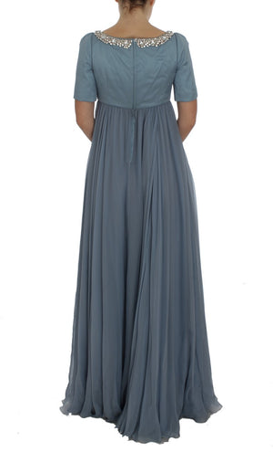Dolce & Gabbana Blaues Seiden-Kristall-Etuikleid Ballkleid