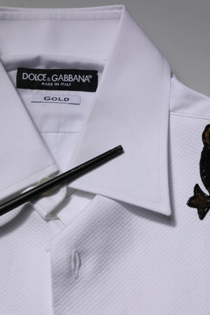 Dolce & Gabbana Weißes GOLD verschönertes formelles Herrenhemd