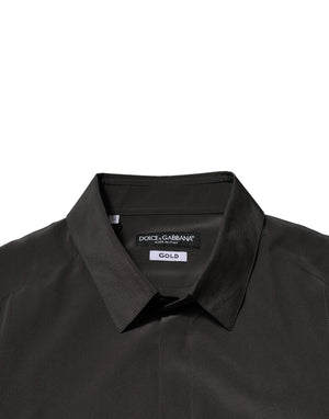 Dolce & Gabbana Dunkelbraunes Seidenhemd GOLD Herren Kleid Formales Hemd