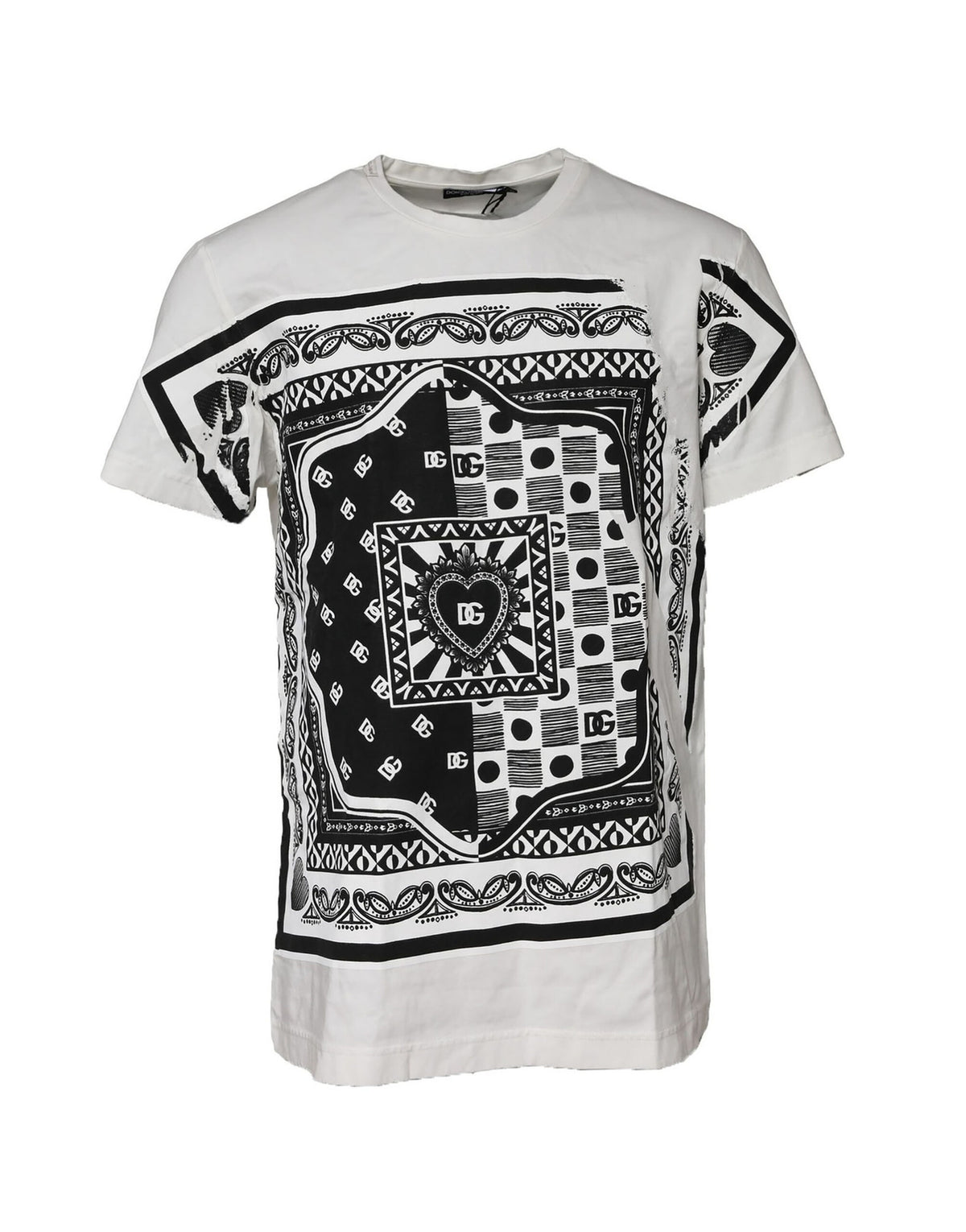 Dolce & Gabbana Weißes Bandana Baumwoll-T-Shirt mit Rundhalsausschnitt für Männer