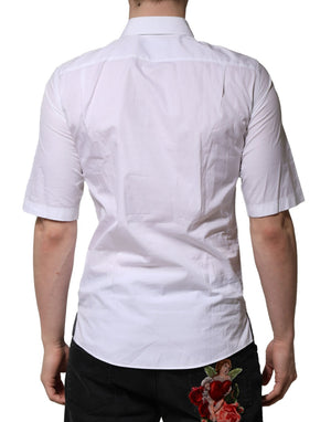Dolce & Gabbana Weiß Baumwolle Kurze Ärmel Männer Formal Shirt