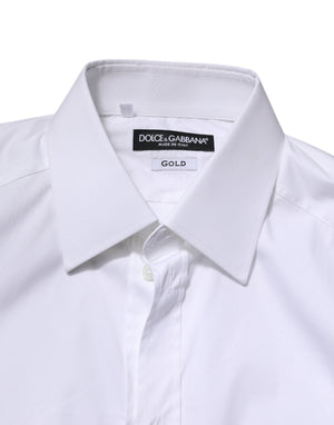 Dolce & Gabbana Weißes langärmeliges Hemd aus Baumwolle GOLD Formal