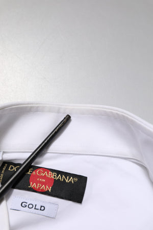 Dolce & Gabbana Weißes GOLD Baumwoll-Latzkleid Formales Hemd