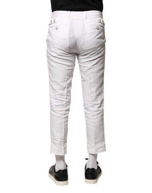 Dolce & Gabbana Weiße Leinenhose mit mittlerer Taille und verkürzter Hose