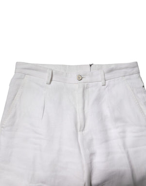 Dolce & Gabbana Weiße Leinenhose mit mittlerer Taille und verkürzter Hose