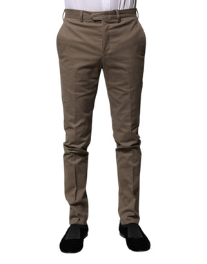Brown Cotton Tapered Formal Dress Pants
