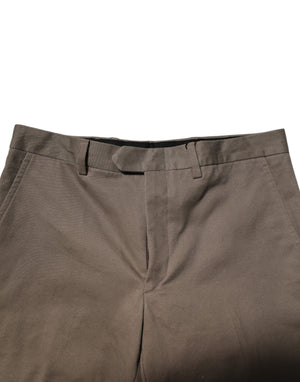 Brown Cotton Tapered Formal Dress Pants