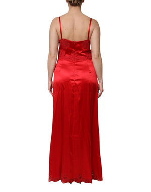 Dolce & Gabbana Rotes ärmelloses langes Maxikleid aus Seide
