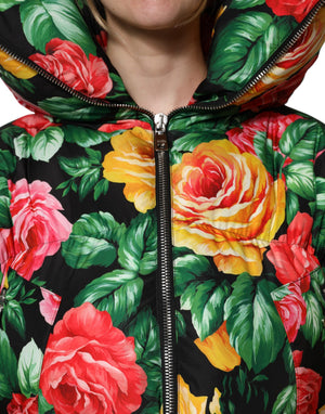 Dolce & Gabbana Multicolor Floral Pufferjacke mit Kapuze