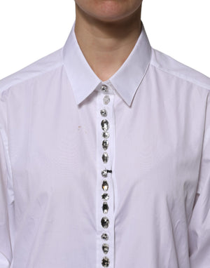 Dolce & Gabbana Weißes strassbesetztes langärmeliges Top
