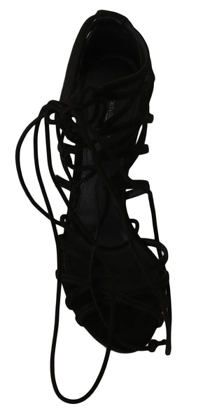 Dolce & Gabbana Schwarze Wildleder Riemen Stilettos Sandalen