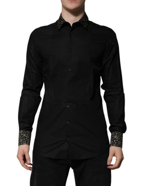 Dolce & Gabbana Schwarzes Baumwollhemd GOLD mit langen Ärmeln