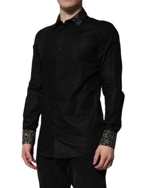 Dolce & Gabbana Schwarzes Baumwollhemd GOLD mit langen Ärmeln