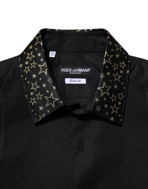 Dolce & Gabbana Schwarzes Baumwollhemd GOLD mit langen Ärmeln