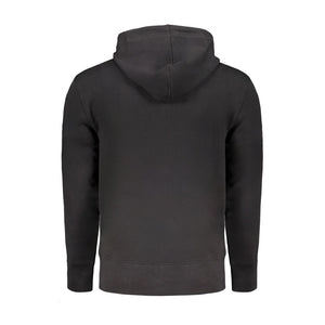 Black Cotton Men Sweater with Hood and Central Pockets