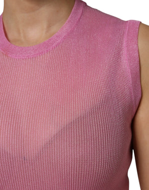 Dolce & Gabbana Rosa Polyester ärmelloses Tank-Top mit Rundhalsausschnitt
