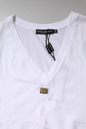 Dolce & Gabbana Weißes Baumwoll-T-Shirt mit kurzen Ärmeln und V-Ausschnitt