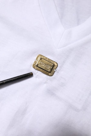 Dolce & Gabbana Weißes Baumwoll-T-Shirt mit kurzen Ärmeln und V-Ausschnitt