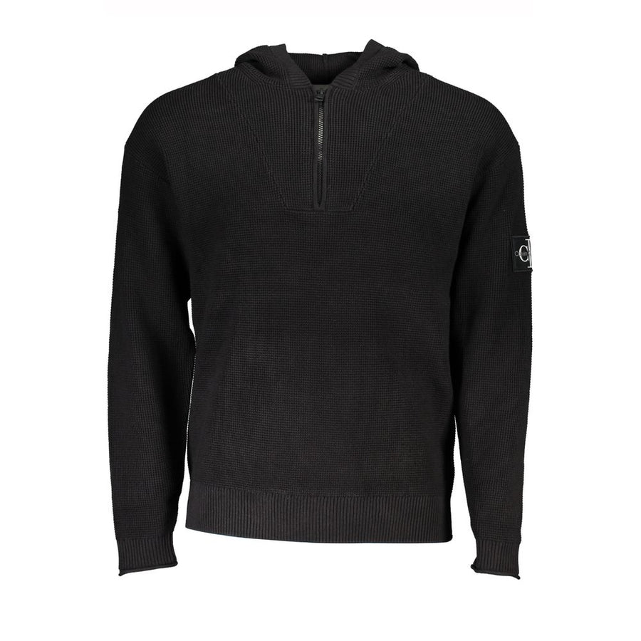 Black Cotton Men's Sweater Hooded Half Zip