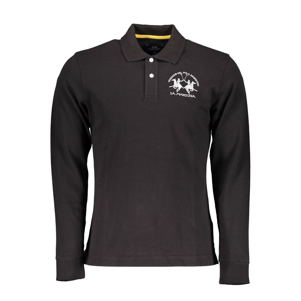 La Martina Schwarzes Herren-Poloshirt aus Baumwolle