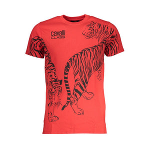 Cavalli Class Rotes Baumwoll-T-Shirt für Herren
