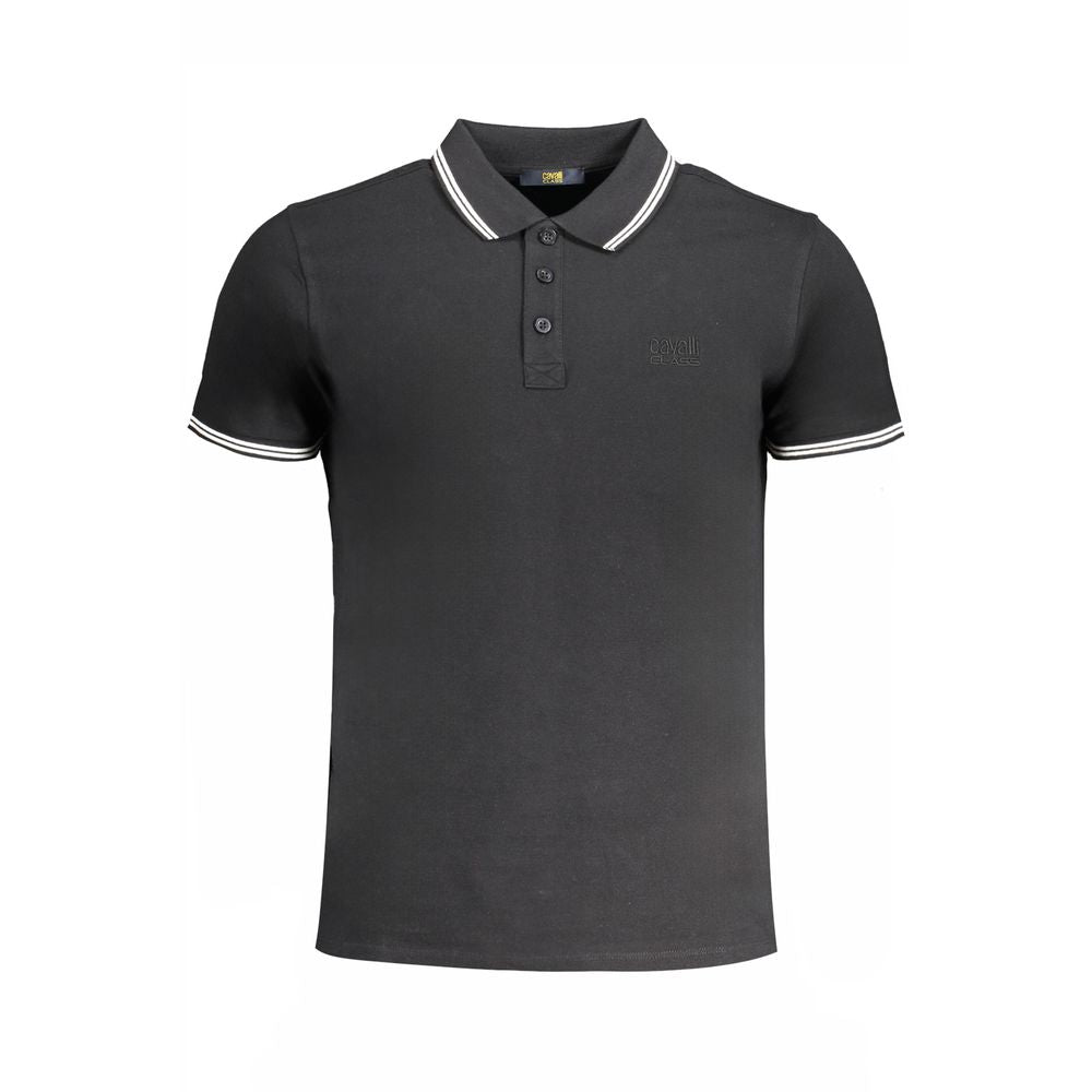 Cavalli Class Nero Baumwoll-Herrenpoloshirt
