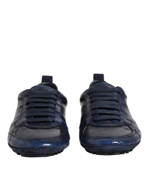 Dolce & Gabbana Dunkelblau Leder Low Top Männer Turnschuhe Schuhe