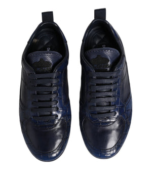 Dolce & Gabbana Dunkelblau Leder Low Top Männer Turnschuhe Schuhe