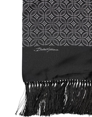 Dolce & Gabbana Schwarz gemusterte Fransen Männer Foulard Schal