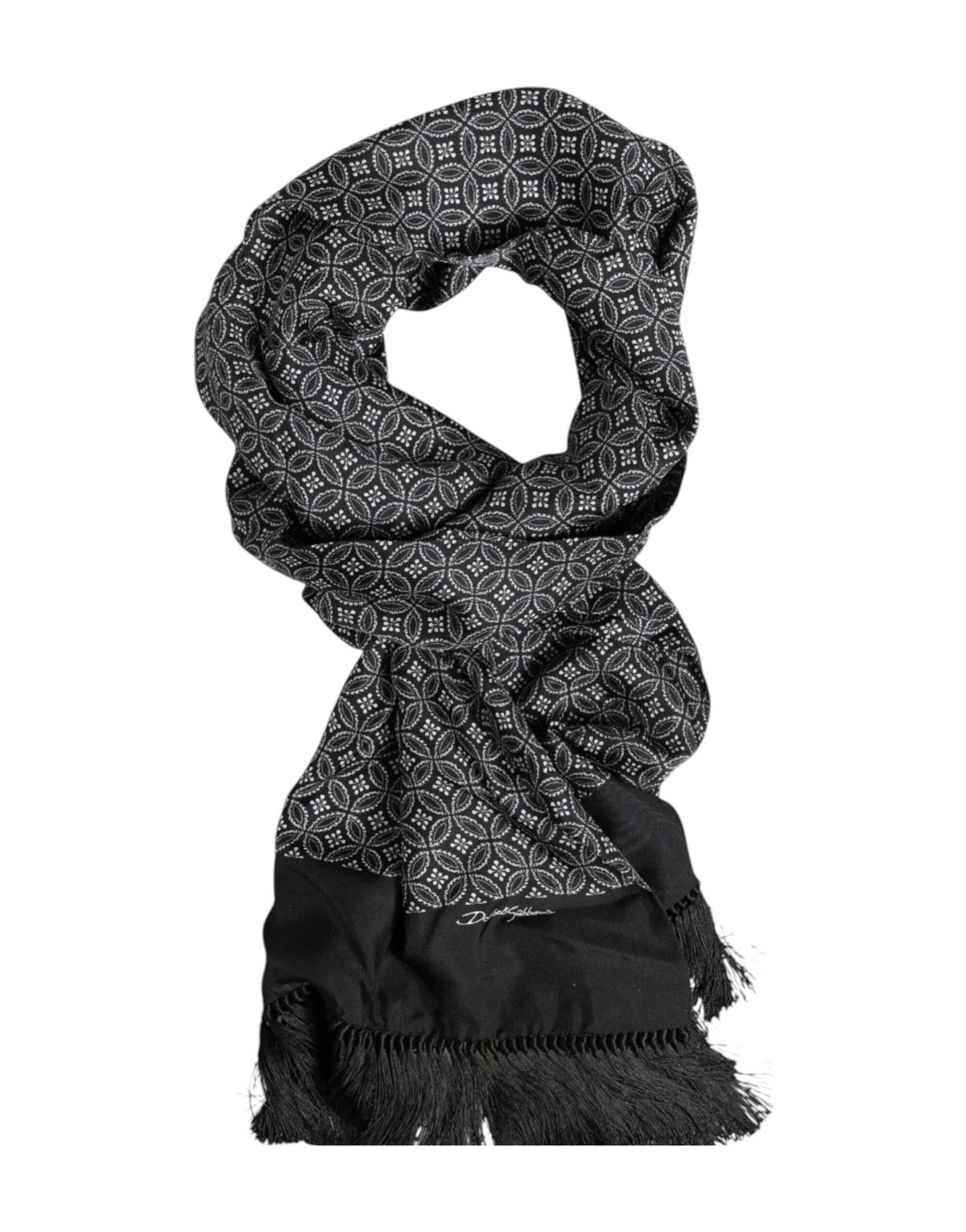 Dolce & Gabbana Schwarz gemusterte Fransen Männer Foulard Schal